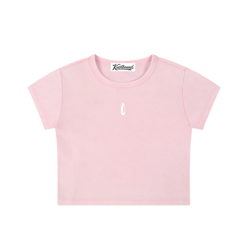 Light pink snow washed crop top with a small logo at the center chest, shown flat against a white background.