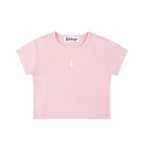Light pink snow washed crop top with a small logo at the center chest, shown flat against a white background.