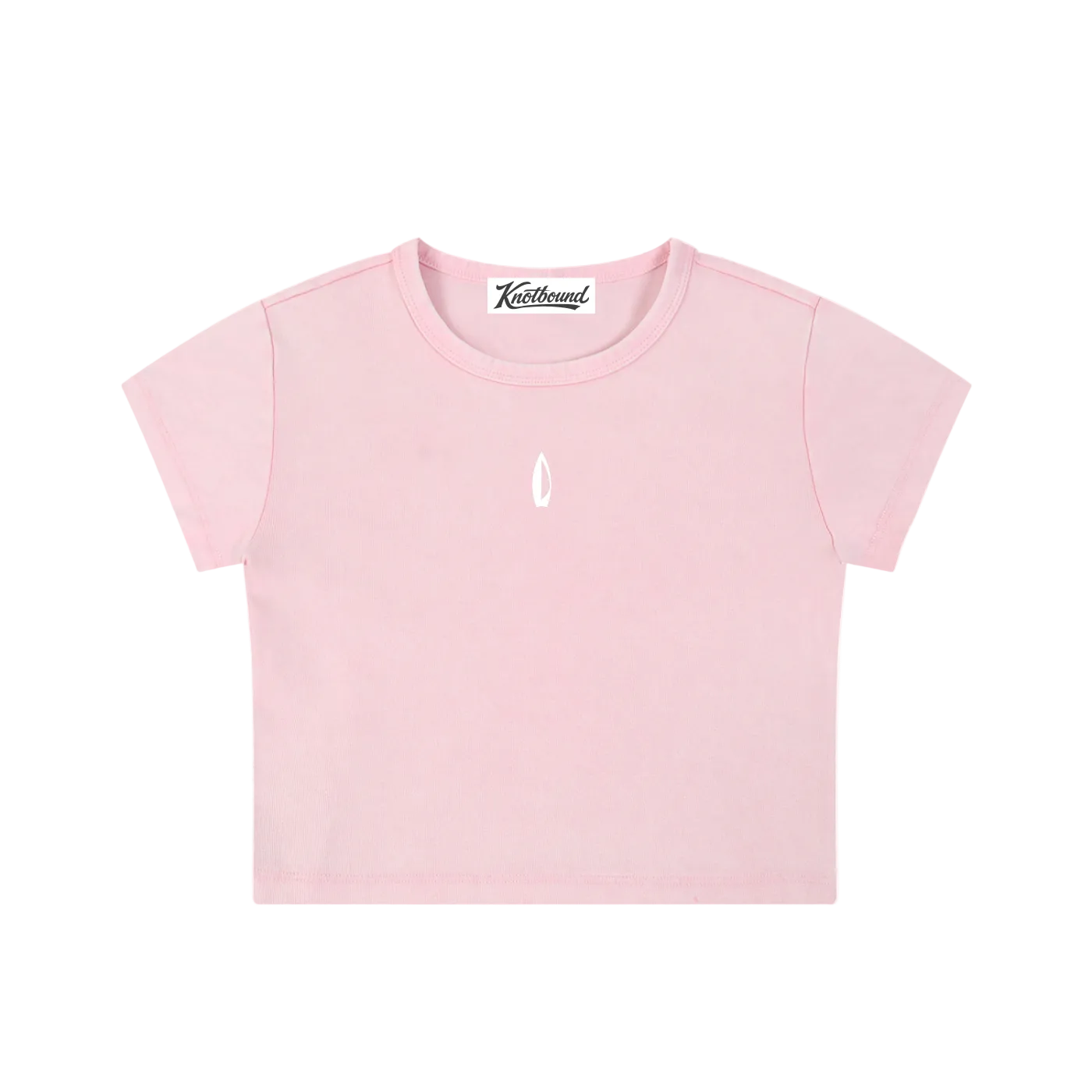 Light pink snow washed crop top with a small logo at the center chest, shown flat against a white background.