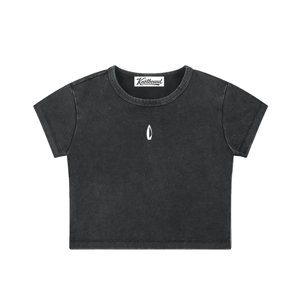 Black snow washed crop top, shown flat against a white background.