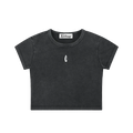 Black snow washed crop top, shown flat against a white background.