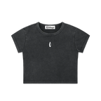 Black snow washed crop top, shown flat against a white background.