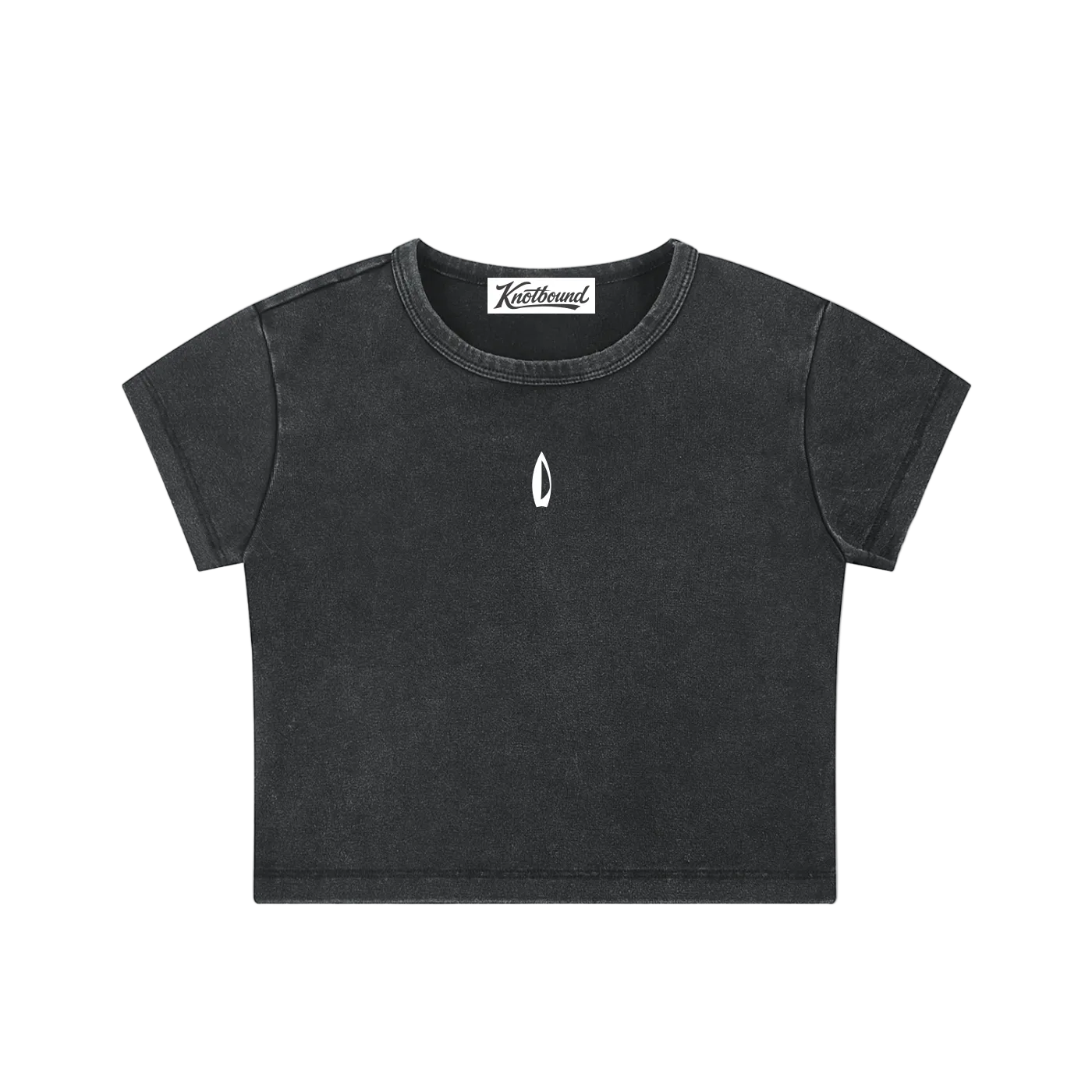 Black snow washed crop top, front view.