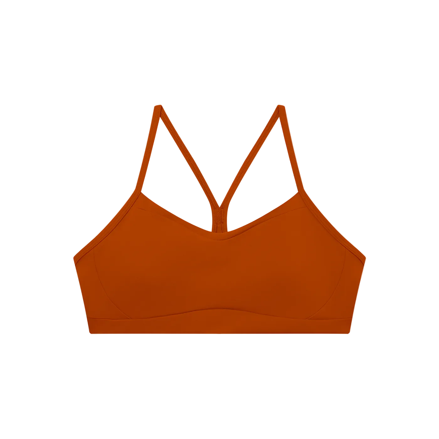 Brown bikini top with thin straps on a white background