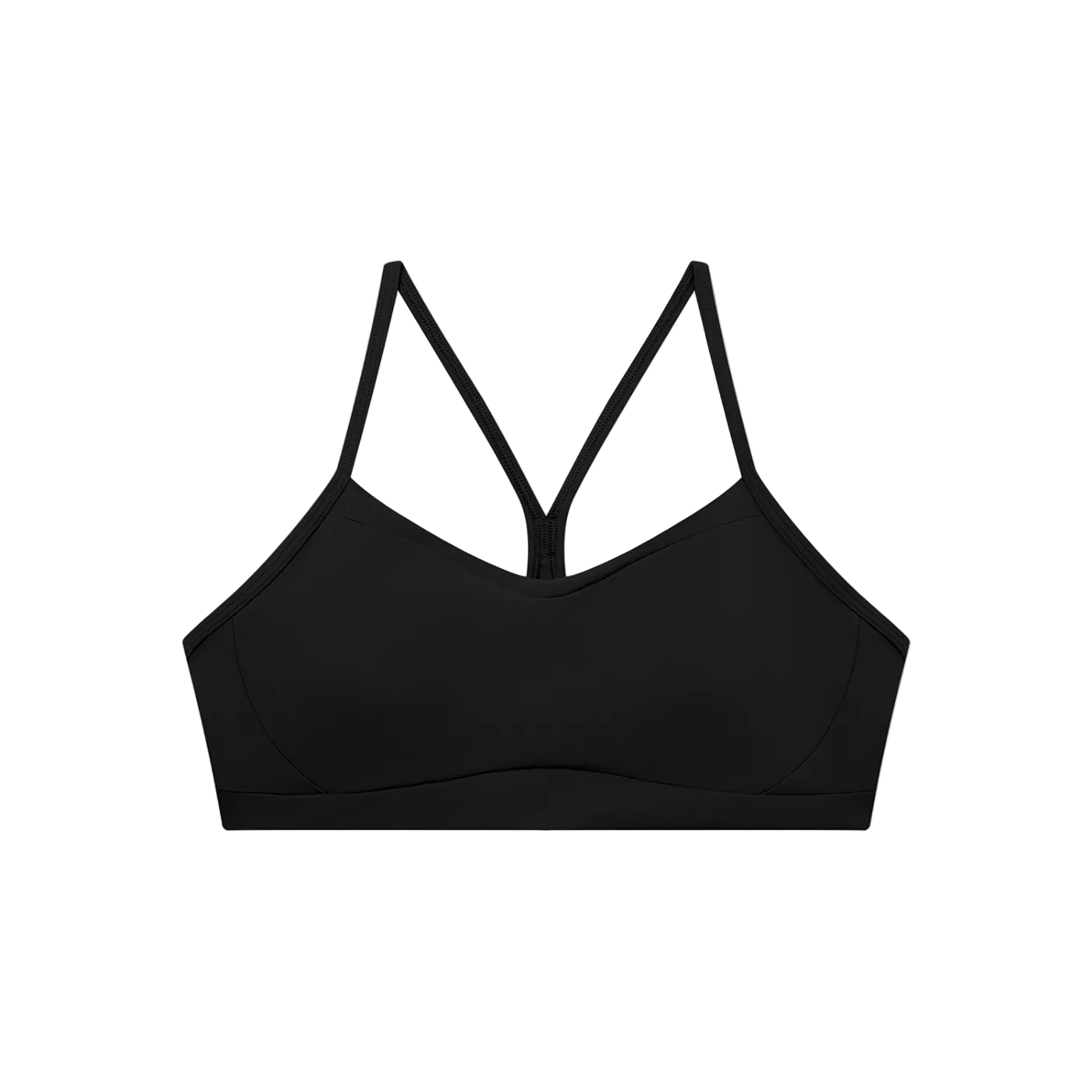 Black sports bra with thin straps on a white background