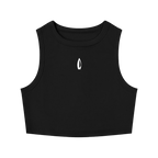 Black cropped crewneck tank top, shown flat against a white background.
