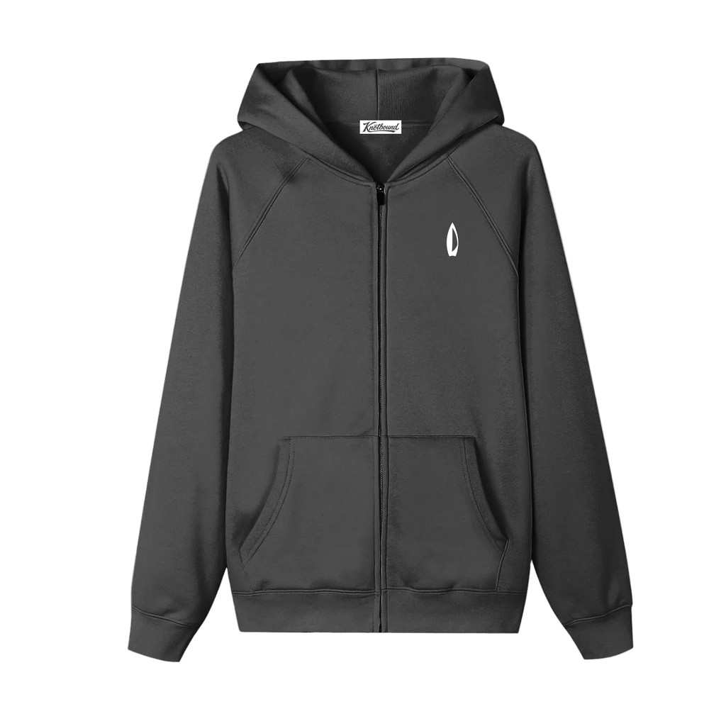 Black hoodie with logos on a white background