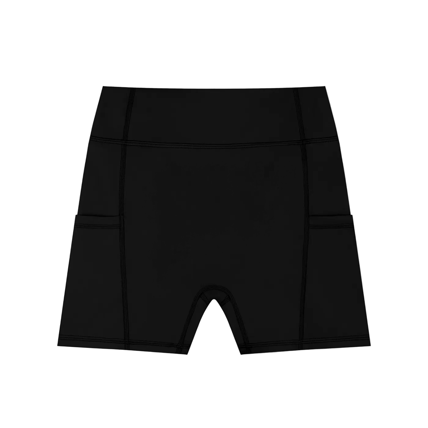 Black athletic shorts with a brand logo on a white background