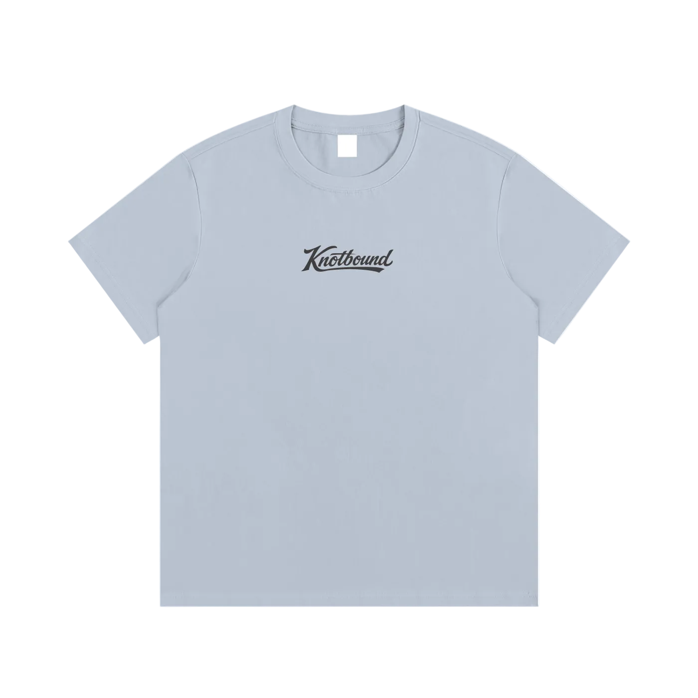 A light blue crewneck t-shirt with a black cursive 'Knockbound' logo printed on the chest, displayed flat against a solid white background.