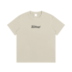 Front view of the LBI Locals x Knotbound tee in beige, with the Knotbound script logo printed on the chest.
