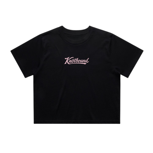 Front view of the Knotbound Drifter Crop Top in black.