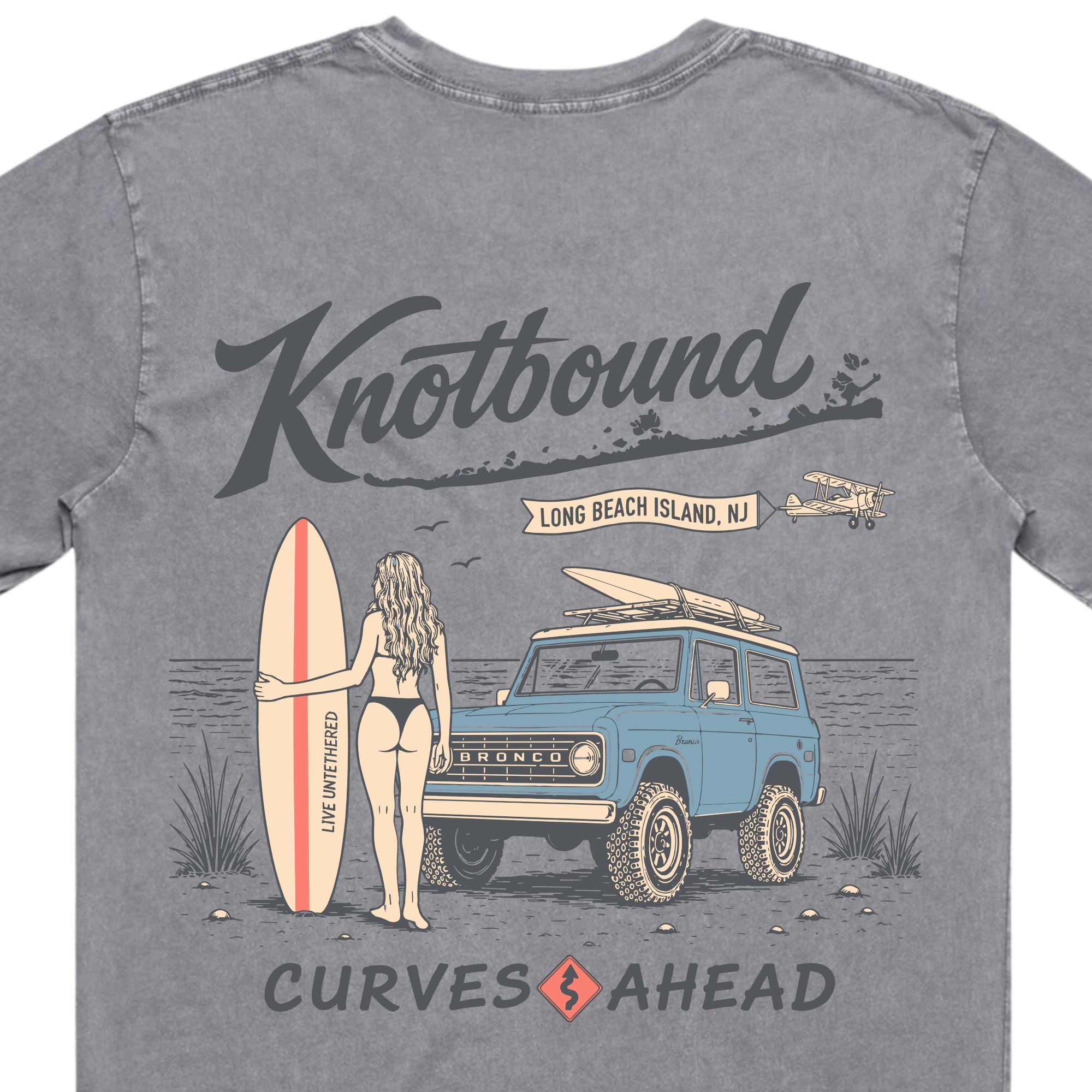 Curves Ahead Tee - Grey Stonewash