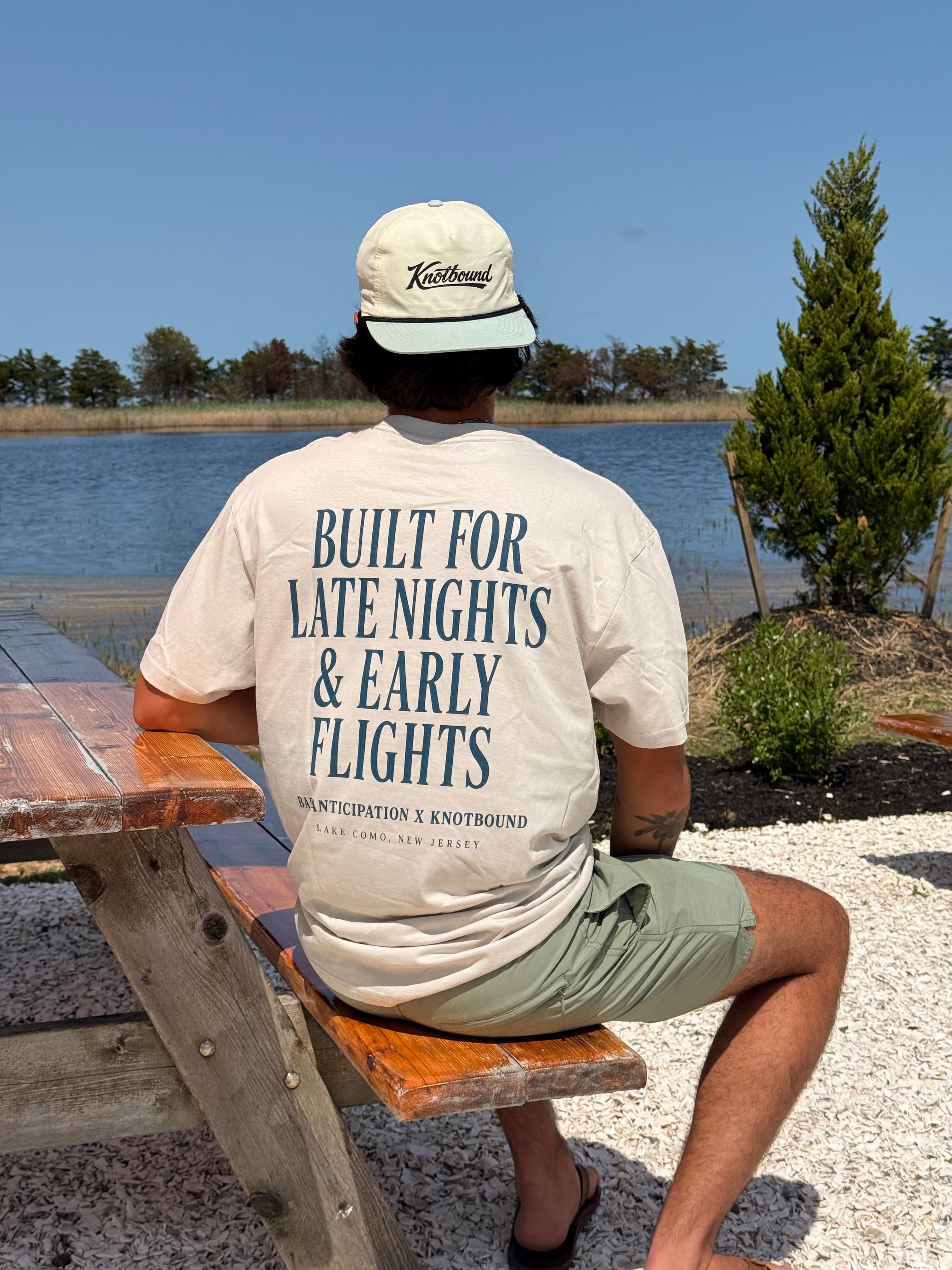 Lifestyle photo of the Knotbound x Bar Anticipation Late Nights Tee.