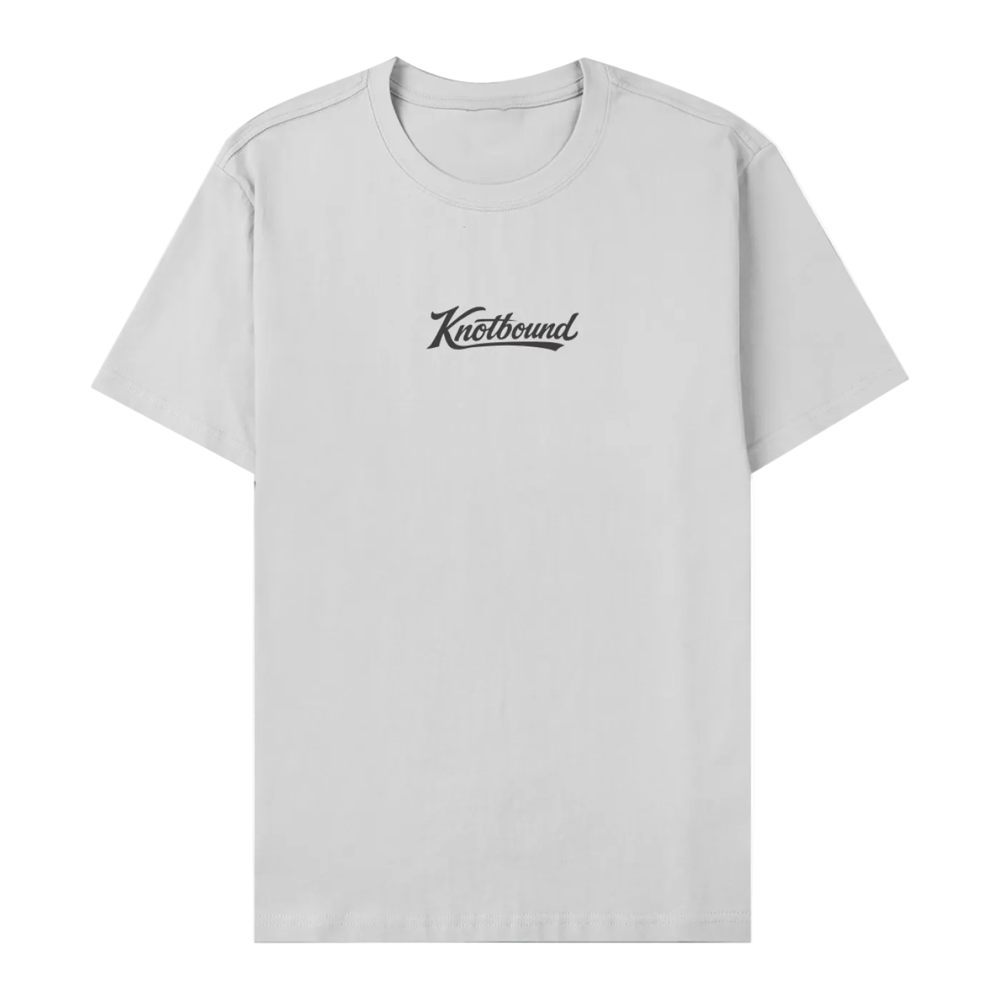 Front view of the LBI Locals x Knotbound tee in light grey, with the Knotbound logo printed on the center chest.