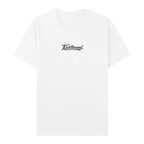Front view of the LBI Locals x Knotbound tee in white, with the Knotbound script logo printed on the center chest.