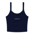 A navy blue ribbed knit crop top with thin shoulder straps and the word 'knotbound' printed in white lowercase letters across the chest, shown against a plain white background.