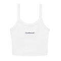 A white sleeveless crop top with thin straps and the brand name 'knotbound' printed in navy blue text at the center chest, shown against a plain white background.