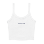 A white sleeveless crop top with thin straps and the brand name 'knotbound' printed in navy blue text at the center chest, shown against a plain white background.