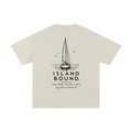 Beige t-shirt with sailboat graphic and 'Island Bound' text on a white background