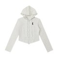 Light gray hoodie with a small logo on a white background