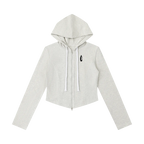 Light gray hoodie with a small logo on a white background