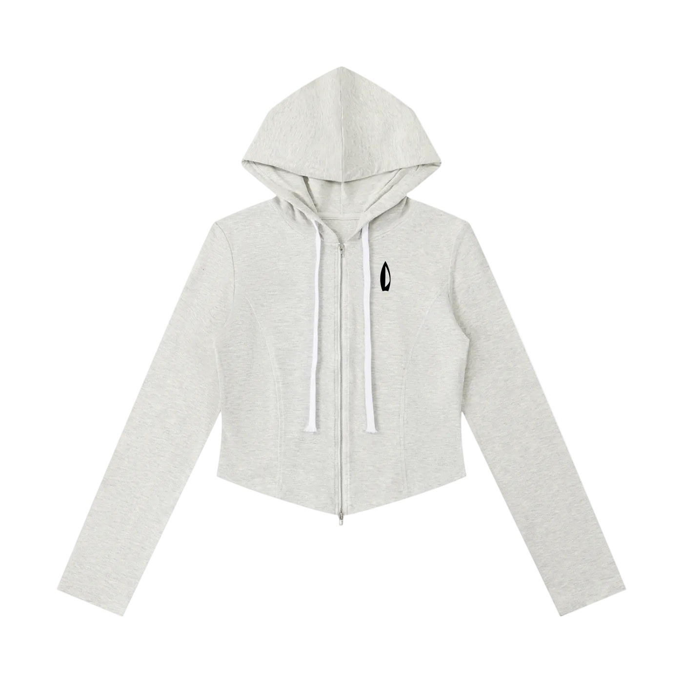 Light gray hoodie with a small logo on a white background