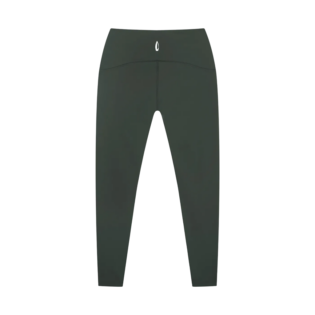 Dark green high waisted ankle length yoga leggings, shown against a white background.
