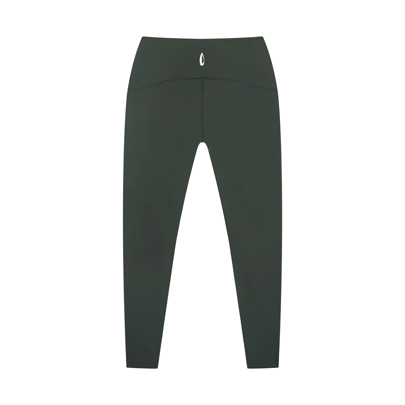 Dark green high waisted ankle length yoga leggings, shown against a white background.