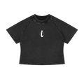 Black mineral wash crop top, shown flat against a white background.