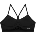 Black bikini top with thin straps on a white background