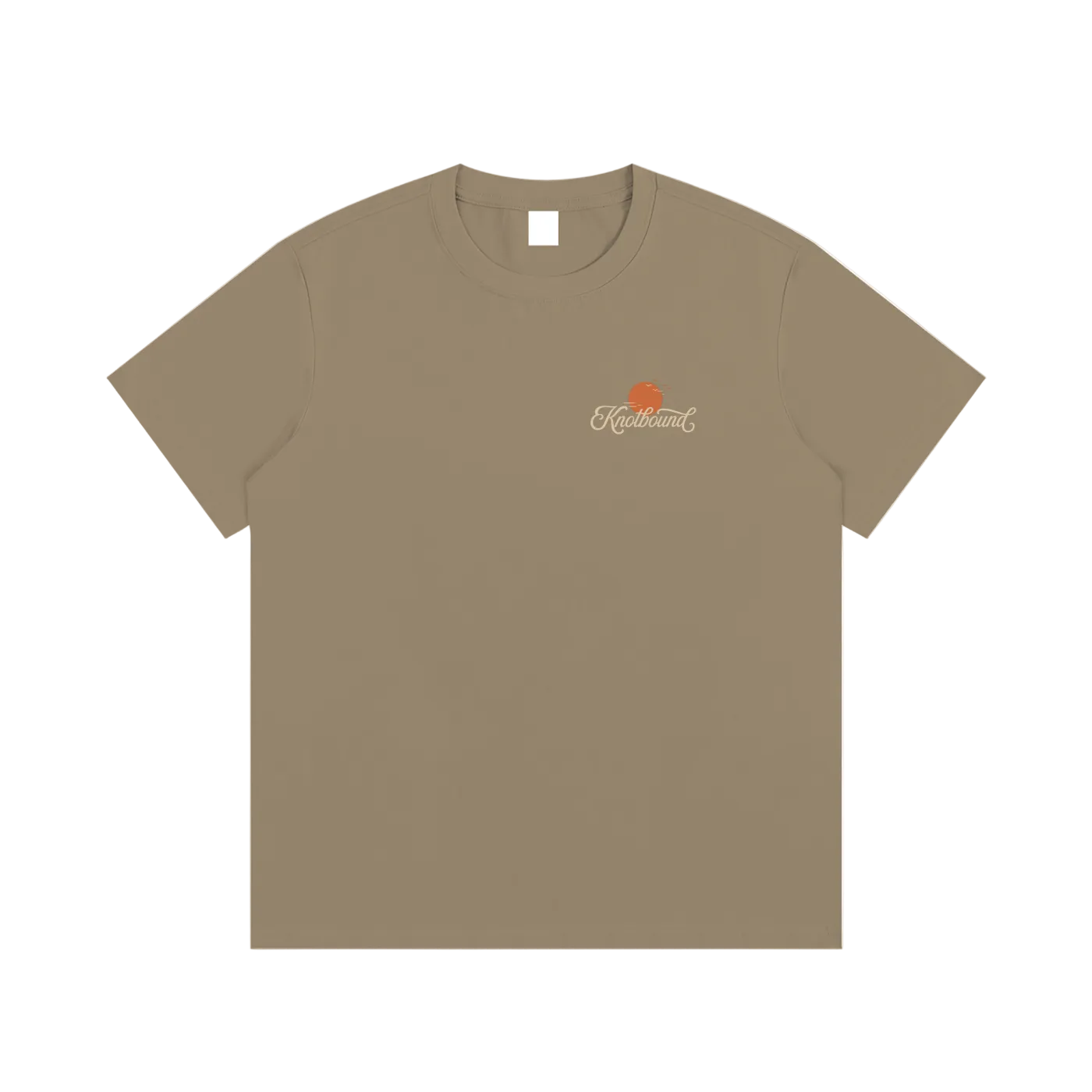 Beige t-shirt with a logo on a white background