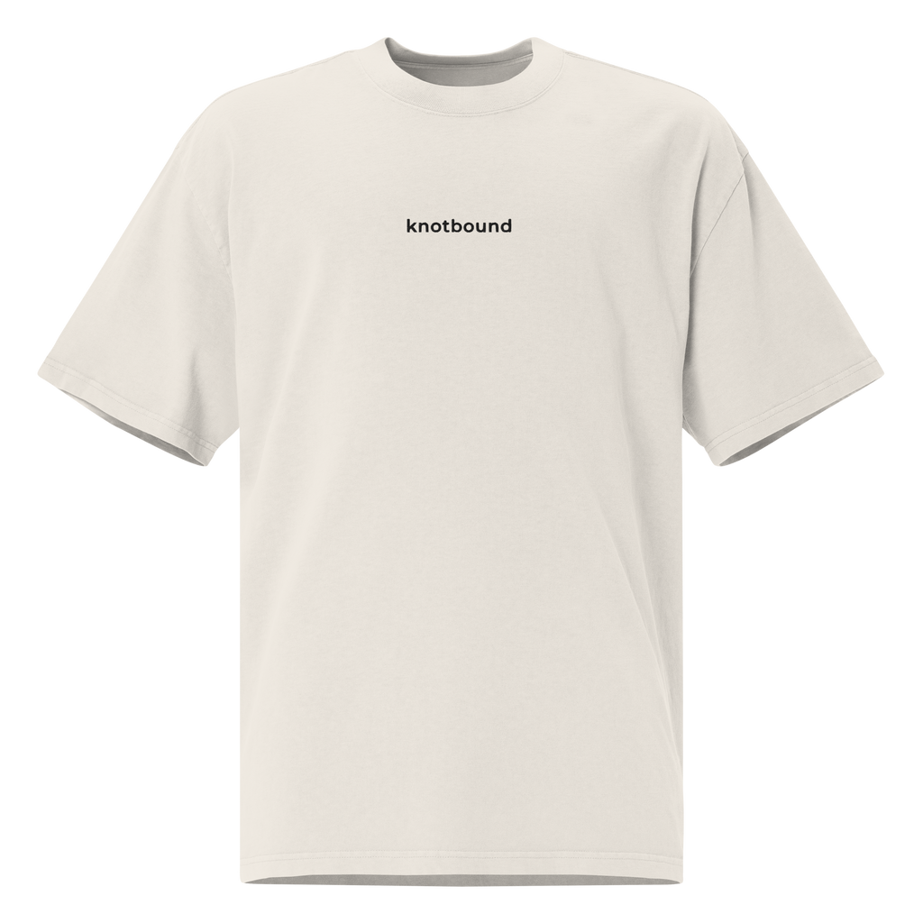 White t-shirt with a small logo on a white background