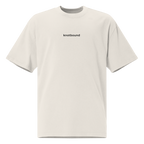 White t-shirt with a small logo on a white background