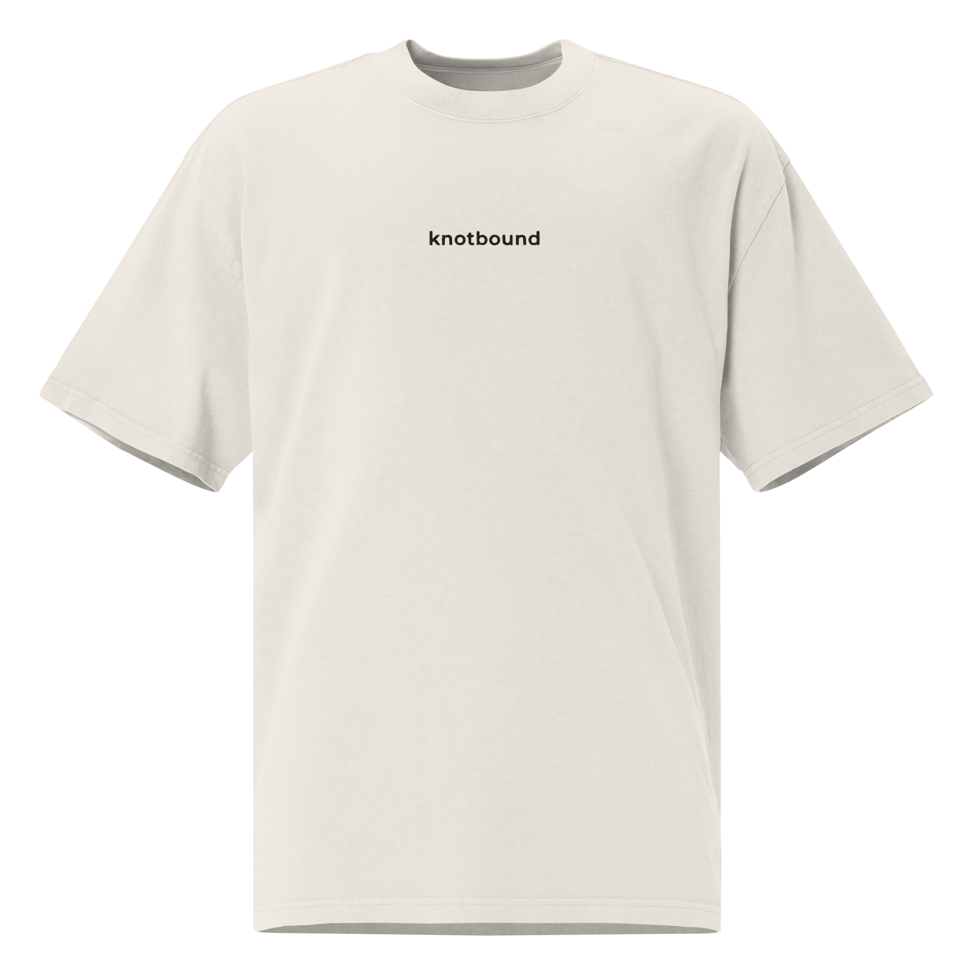 White t-shirt with a small logo on a white background
