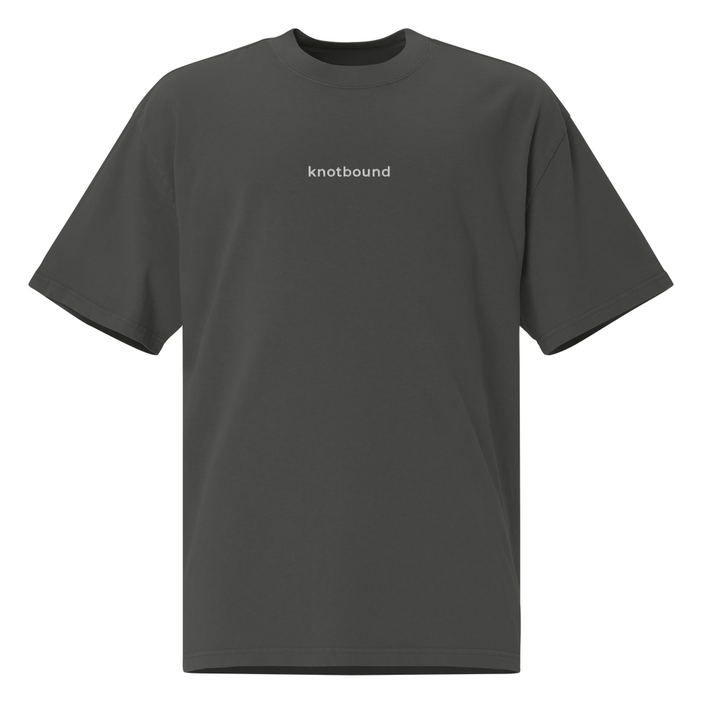 Front view of the Knotbound Staple Embroidered Tee in coal.