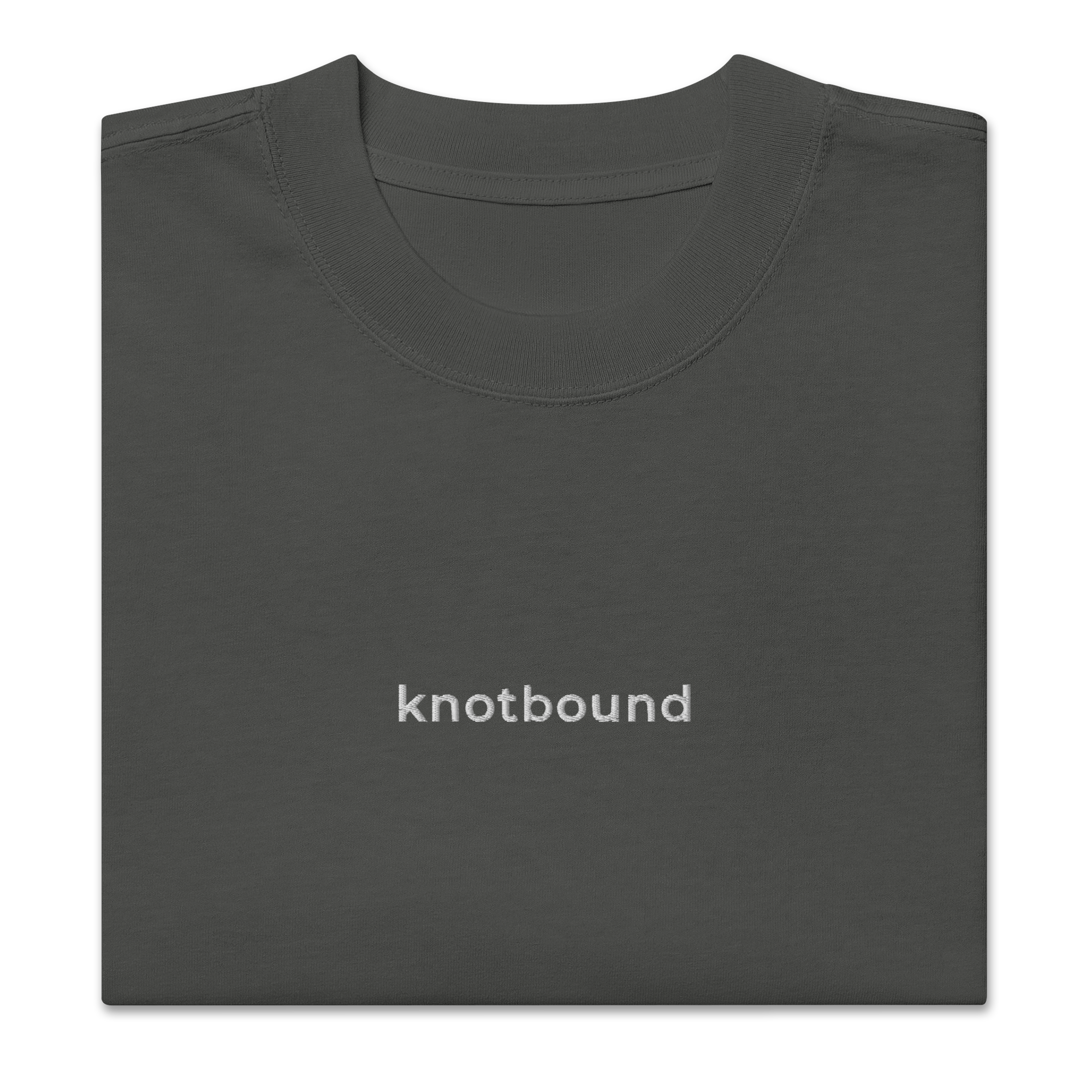 The Knotbound Staple Embroidered Tee in coal, showing the embroidered chest logo.